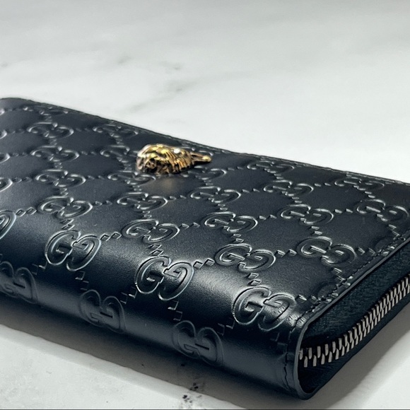 💛SOLD🖤 Gucci Cat Motif Continental Embossed GG Leather Zip Wallet - Picture 5 of 8